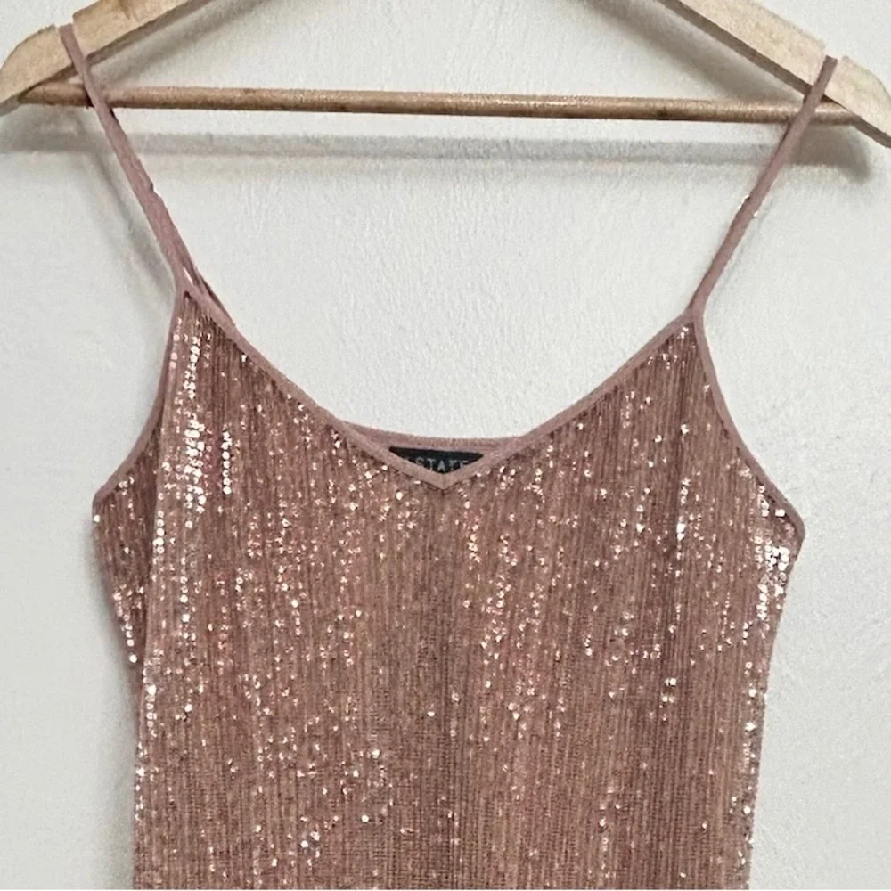 1. STATE Dramatic Pause Lustre Sequin Midi Slip Dress Pink Rose Gold Nude Sz Sm